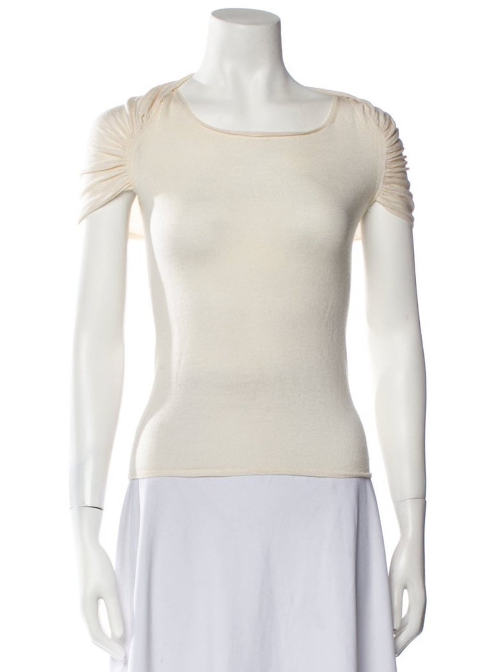 Prada Cream Short Sleeve Knit Cape Top with Scoop Neck